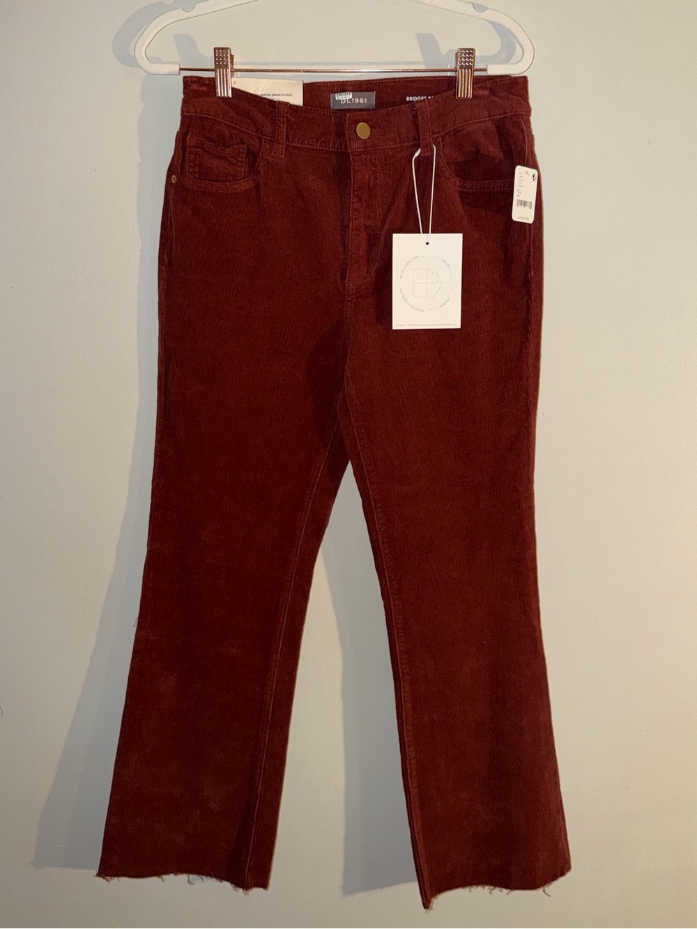 NWT DL1961 Bridget Boot High Rise Corduroy Crop Pants Size 27 Paprika